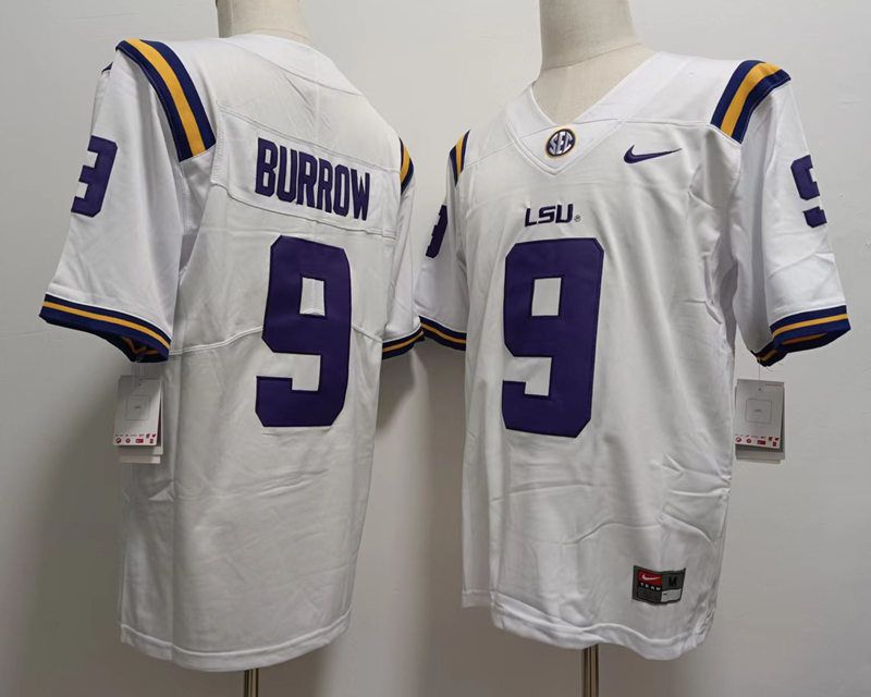Men LSU Tigers #9 Burrow White Nike 2025 NCAA Jersey->ncaa teams->NCAA Jersey